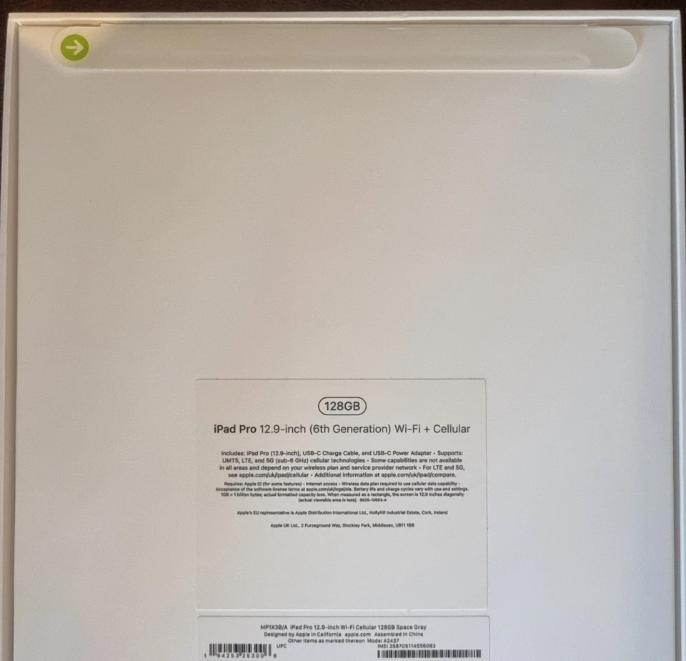 APPLE IPAD PRO 128GB 12.9 inch 6TH GENERATION GREY WI-FI + CELLULAR MP1X3B/A NEW - Image 2 of 2