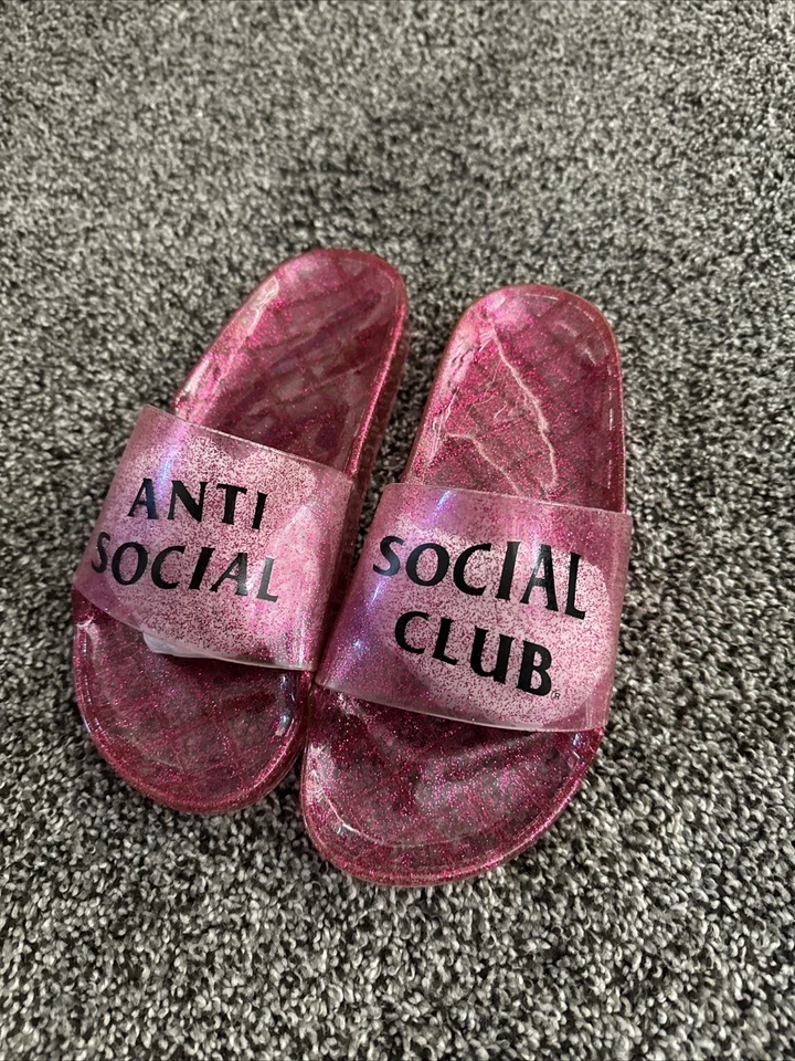 Toboganes de gelatina rosa club social anti social para hombre talla 6 para mujer talla 7,5 totalmente nuevos Foto 2 de 2