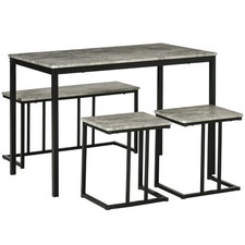 HOMCOM Dining Table Set, Concrete Effect Table & Chairs for 4, Refurbished