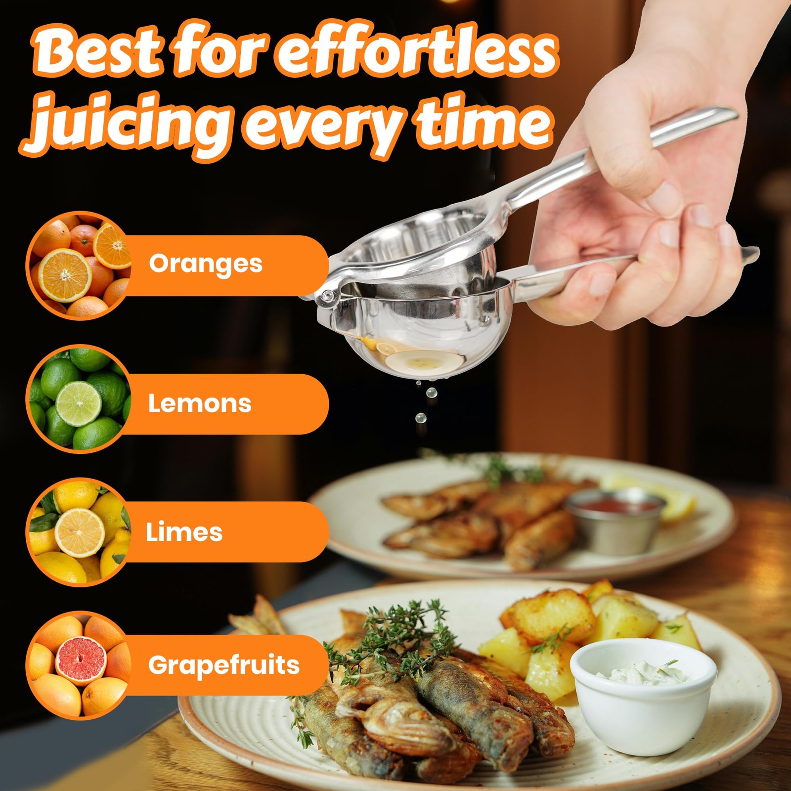 Stainless Steel Lemon Squeezer | Heavy Duty Handheld Juicer with Large Bowl |...