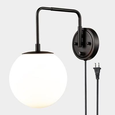 DAYCENT Farmhouse Plug-in Wall Sconces Black Swing Arm Globe