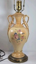 Vintage Hand Painted Porcelain Romantic Flowers Boudoir Table Lamp NO Shade
