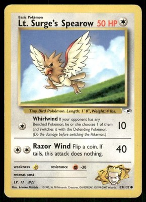 Pokemon Tcg Lt. Surge's Spearow #83 Pokemon Gym Heroes MP
