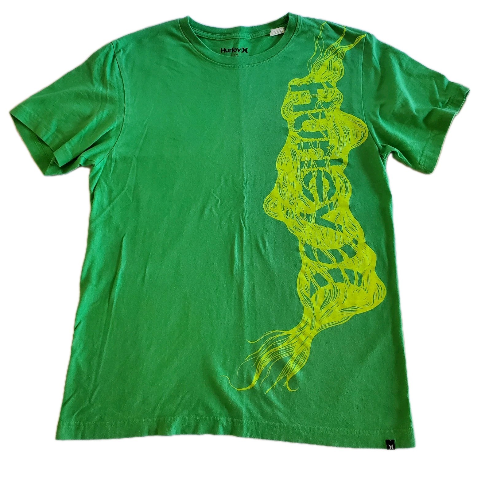 Hurley Boy's Green Graphic Logo T-Shirt Crew Neck Short Sleeve Cotton L
