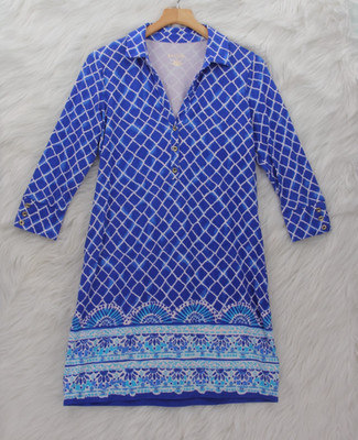 Lilly Pulitzer UPF 50+ Ansley Polo Dress Blue Grotto Engineered Tide Up M Resort