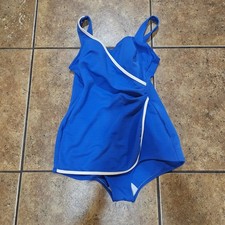 Vintage 60s Swimsuit One Piece 70s Blue White Pinup Built In Bra Union Made