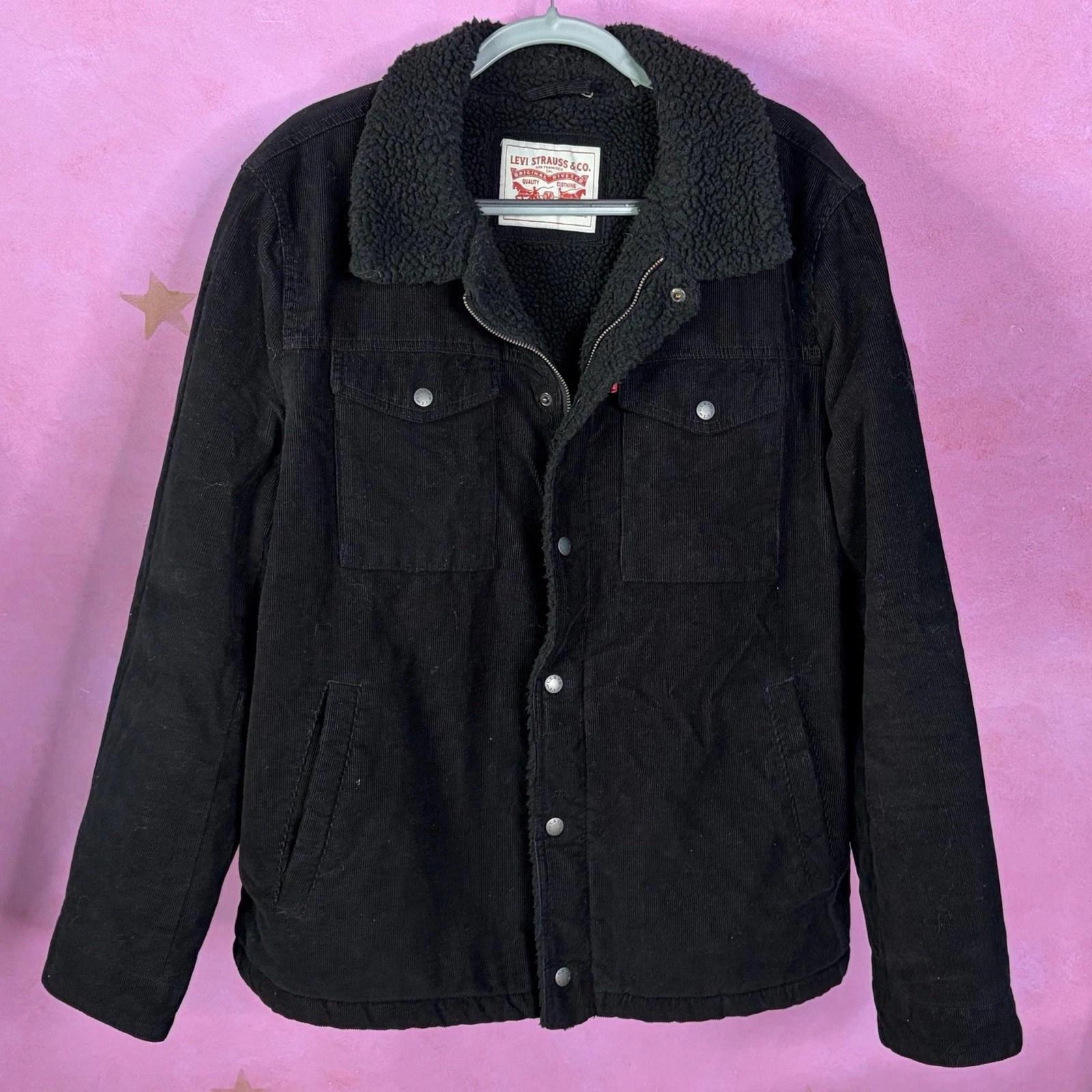 Levi's Sherpa Trucker Jacket Men's XL Black Premium Relaxed Fit Washed Corduroy