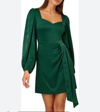 Adrianna Papell Short Satin Dress Long Blouson Sleeves Sweetheart Neckline Sz 6