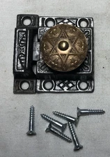 Antique Cabinet Latch Eastlake Cast Iron Hardware Brass Vtg Cupboard Lock #J7