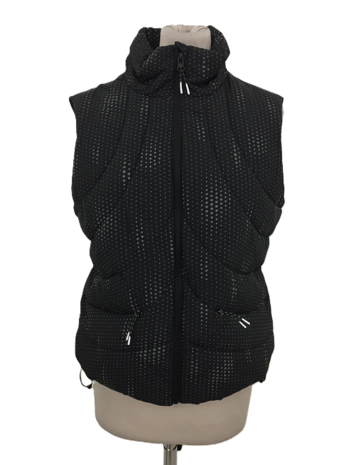 Goodmove Women's Gilet Black Mix Spot Print Quilted Funnel Neck Zip New