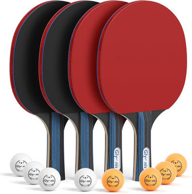 Ping Pong Paddles Set of 4/2, 7-Ply Table Tennis Rackets and Balls 7-Ply Wood