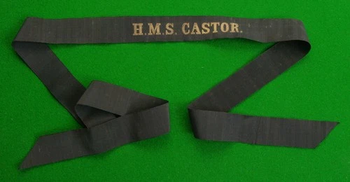 RARE Original WW1 HMS CASTOR . (DOT) Royal Navy Cap Tally  Battle of Jutland