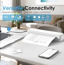 New-Portable Bluetooth Thermal Printer Wireless Inkless w/ 2 Papers A4 US Letter