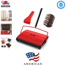 Carpet Floor Sweeper Manual with Horsehair, Non Electric Quite Rug Roller Bru...