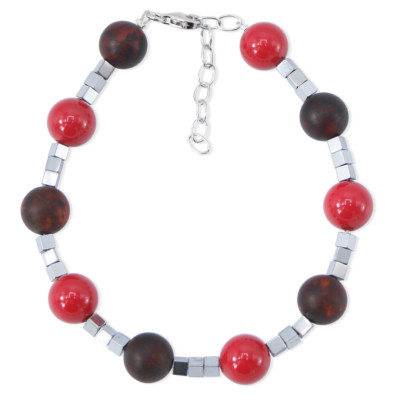 Elegantes Bernsteinarmband mit Swarovski -Perlen in Rot und Kirsche