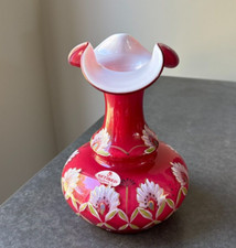 Fenton Alhambra Vase Wild Rose Limited Edition Signed Stacy Williams 1998 OS