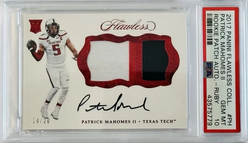 2017 Panini Flawless RPA Ruby 14/20 College PM Patrick Mahomes II PSA 10 Auto