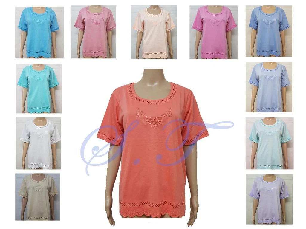 LADIES EMBROIDERY LASER CUT SOFT T SHIRT TOPS SHORT SLEEVED SUMMER