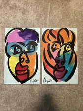 SET OF 2! Original Painting Signed Vintage Peter Keil German Abstract 24x15