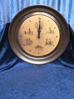 WANDUHR FRANKFURT MAIN 1979:  KUPFER 45 cm, ADLER + 6 Gebäude aus FfM, Dekorativ