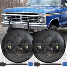 Pair 7 Inch Round Led Hilo Beam Headlights Black For Ford F100 F150 F250 Truck