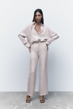 Brand New Women Zara Long Straight Satin Effect Pants Size-M