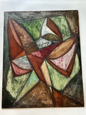 Ella Charlotte (Odorfer) Moen VINTAGE ABSTRACT CUBIST CUBISM PAINTING MODERNISM 