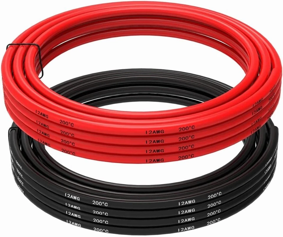 YUNIQUE GREEN-CLEAN-POWER Câble silicone de 5 m 12 AWG rouge noir, flexible, résistant à la chaleur, ha...