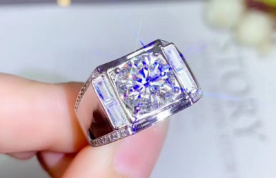 Seltener 3 Karat Moissanit Diamant Sterling Silber 925 Handarbeit Herren Elegant Ring