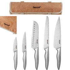 5Pcs Vintage Kitchen Knife Set Stainless Steel Blades Chef Knife w/ Knife Covers