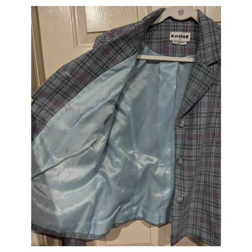 Joan Leslie Vintage Wollmischung pastellblau und lila karierter Blazer Gr. 14 - Bild 8 von 9