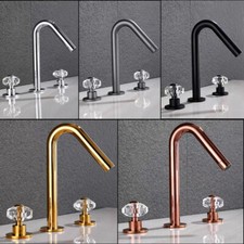 Widespread Bathroom Faucet Lavatory Brass Basin Mixer Tap 2 Crystal Knob Handle
