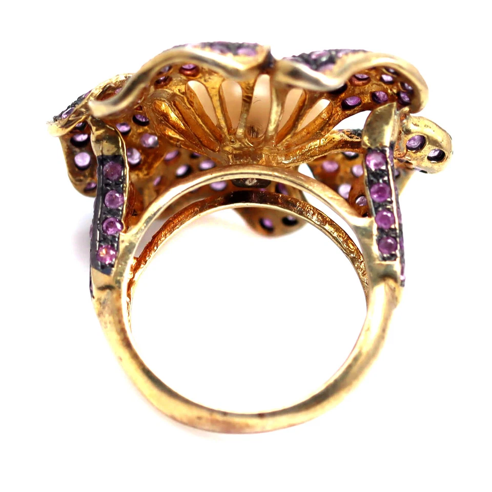 925 Sterlingsilber 11 mm Weißer Perlen- Und Rosa Saphir-Schmuckring Größe 6,5 - Bild 3 von 4