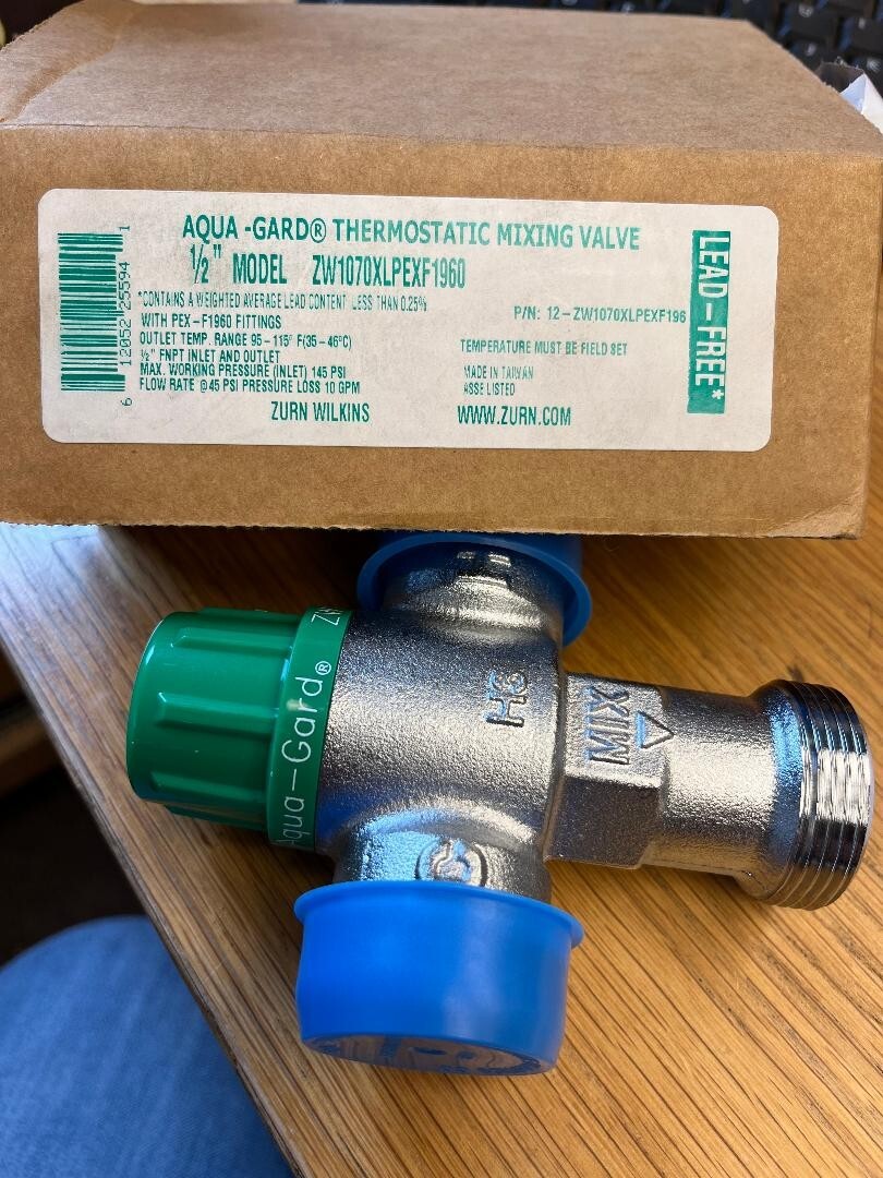 Zurn Wilkins ZW1070XLPEXF1960 1/2" AquaGard Thermostatic Mixing Valve