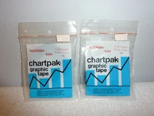 2 Vintage Chartpak Graphic Tape 3/32 W x 648" Black Roll NIP