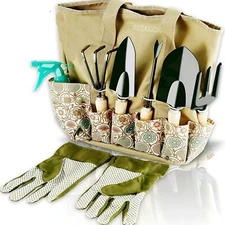 Garden Tools Set Scuddles 8Pcs Heavy Duty Gardening Kit with Storage Organizer