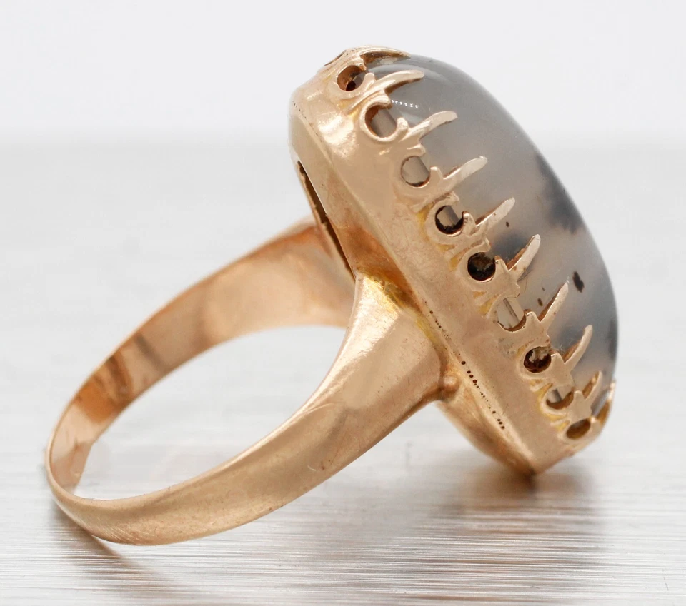 Antique Victorian Dendritic Chalcedony Cocktail Ring - 14k Yellow Gold - Imagem 3 de 4