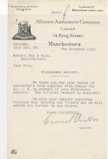 Alliance Assurance Company Manchester 1939 Michaelmas Acc Illus Brief Ref 37150