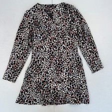 Nasty Gal Dress 10 Leopard Print Long Sleeve Knee Length Button Down