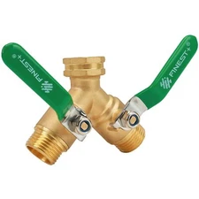 2-Way Brass Garden Hose Splitter with Long Handles 3/4-inch Y-Connector