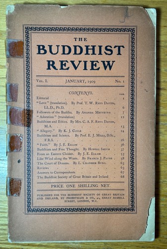The Buddhist Review, Vol. 1 No. 1 January 1909 Truly Rare English Buddhism