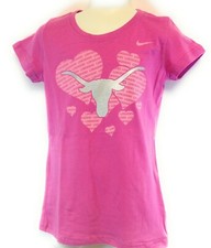 Youth Girls Kids Nike Texas Longhorns Pink Hearts Silver Logo NCAA Tee T-Shirt