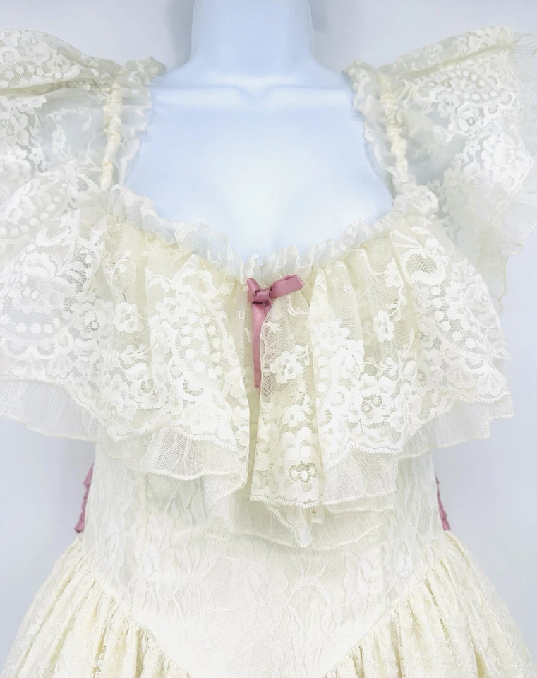 Платье Gunne Sax Jessica McClintock цвет слоновой кости кружевное размер 7 - Изображение 3 из 4