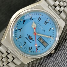 CITIZEN AUTOMATIC VINTAGE JAPAN MENS ARABIC TURQUOISE BLUE DIAL WATCH a2283-U