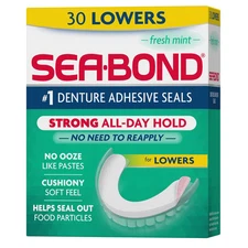 Sea Bond Denture Adhesive Seals 30 Count Fresh Mint Strong All Day Hold