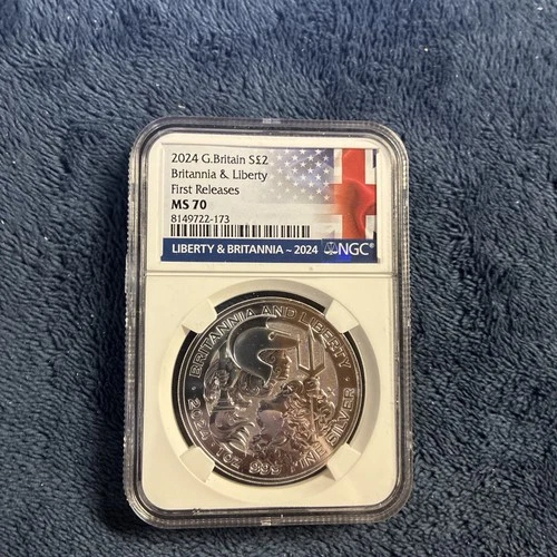 2024 GREAT BRITAIN SILVER BRITANNIA & LIBERTY FIRST RELEASES NGC MS70 FLAG LABEL
