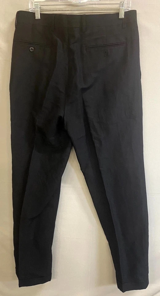 Pantalones de vestir Louis Raphael Rosso para hombre 34x32 negro lino columna tejido plisado Foto 3 de 4