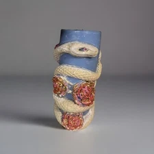 Scented " Blueberry Cheesecake, Painted, Pillar candle with gold leaf accents.