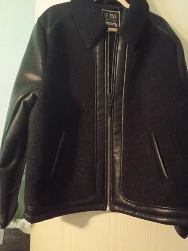 mens Guess black faux sherpa jacket L video thumbnail