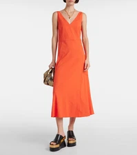 VINCE Orange Linen Midi Dress, $445 NEW, Small, Item #2012